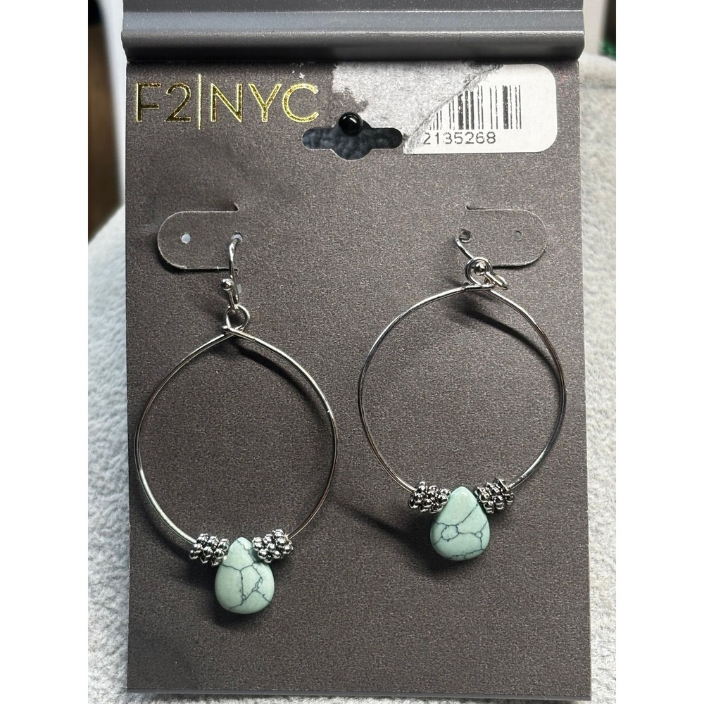 #4. F2|NYC Silver-tone Hoop Turquoise Teardrop Beads & Spacer Accents